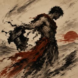 Mark Antony walking alone into the desert, turning his back on Rome — Antony and Cleopatra cover art for the Saylia podcast