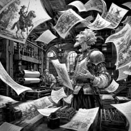 A swirl of book pages curling into a figure — Saylia Don Quixote podcast cover art