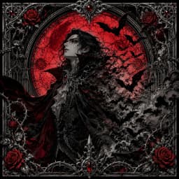 Gothic bats and roses on a dark ground — Saylia Dracula podcast cover art