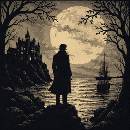 Frankenstein's creature alone by moonlight — Saylia podcast cover art