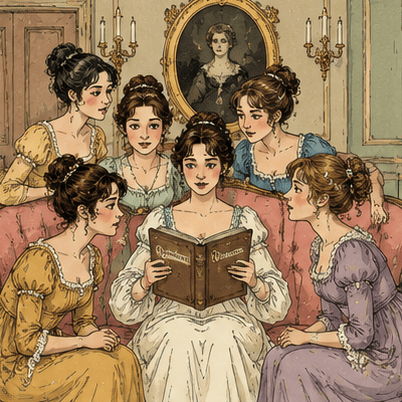The five Bennet sisters — Pride and Prejudice cover art for the Saylia podcast