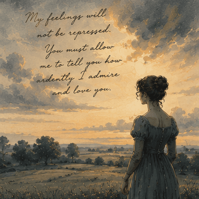 Darcy's failed proposal — “my feelings will not be repressed” — Pride and Prejudice cover art for the Saylia podcast