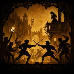 Drawn blades in the Verona square where Mercutio is killed — Saylia Romeo and Juliet podcast cover art