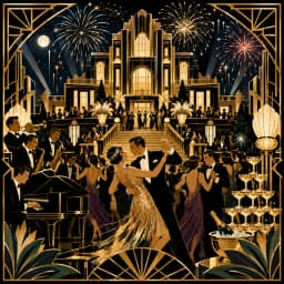 A Jazz-Age party in full swing at Gatsby's mansion — Saylia The Great Gatsby podcast cover art