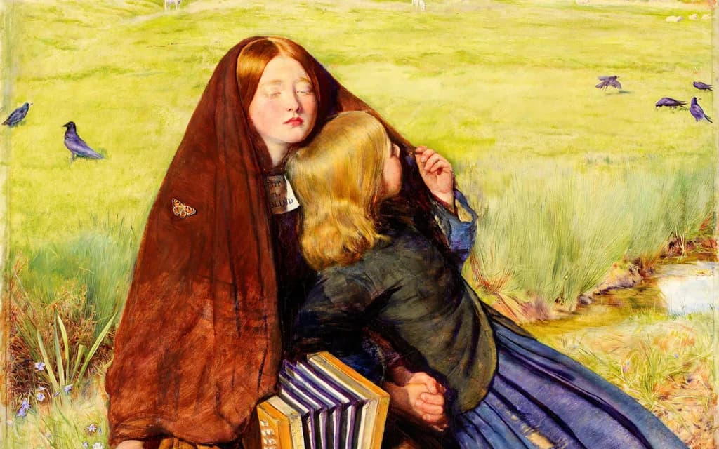 John Everett Millais's painting The Blind Girl, of a blind young woman resting with her sister in a field after a rainstorm