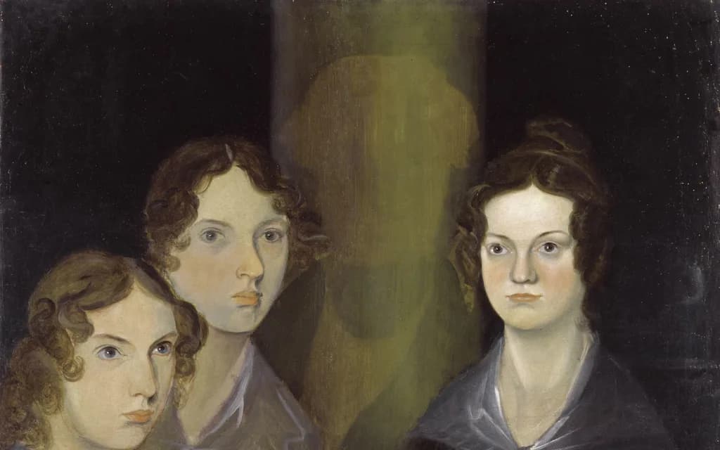 Branwell Brontë's group portrait of his sisters Anne, Emily and Charlotte, with the painted-out column between them