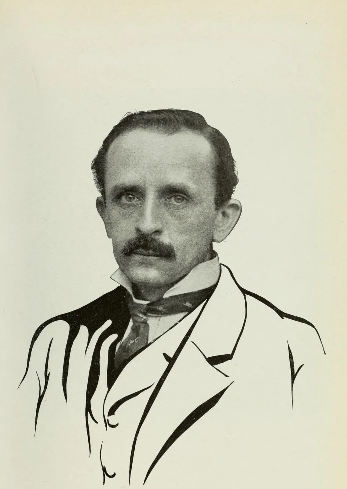 A head-and-shoulders studio photograph of J. M. Barrie taken by George Charles Beresford, the author in a pale jacket and dark tie against a plain background