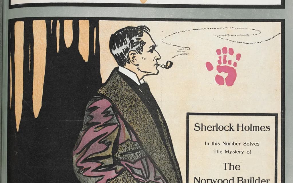 Frederic Dorr Steele's Collier's magazine cover of 31 October 1903, showing Sherlock Holmes in profile with a pipe beside a red handprint