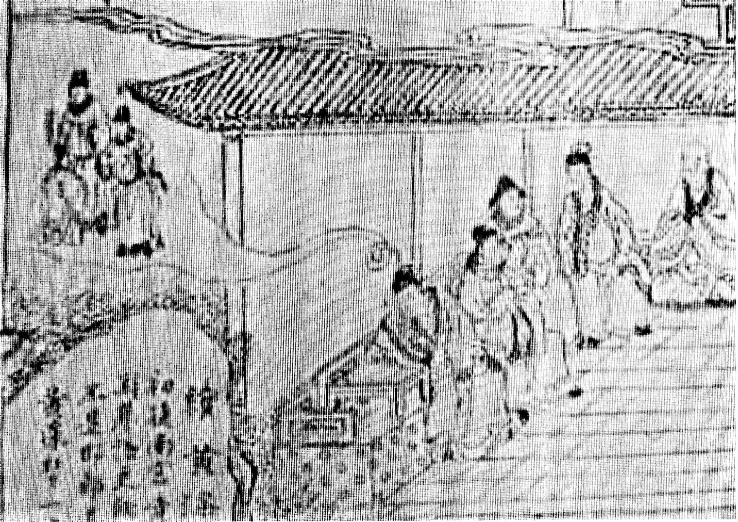 A black-and-white woodblock plate from the 1886 illustrated edition Xiangzhu Liaozhai Zhiyi Tuyong, printed in the plain linear style of late Qing book illustration, accompanying the tale Xu Huangliang