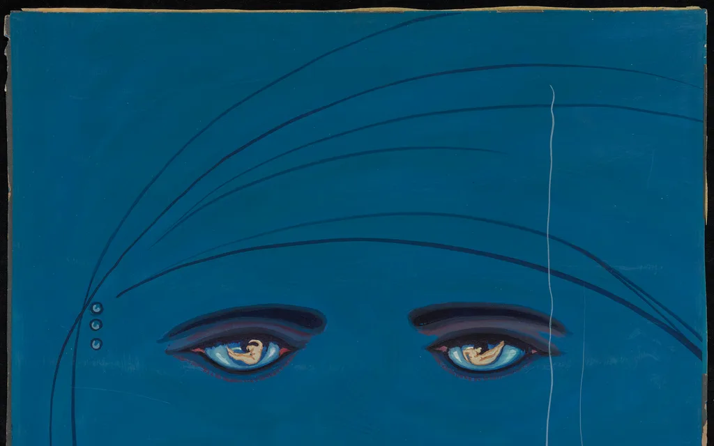 Francis Cugat's 1925 dust-jacket painting Celestial Eyes: a woman's eyes floating over a dark blue night sky