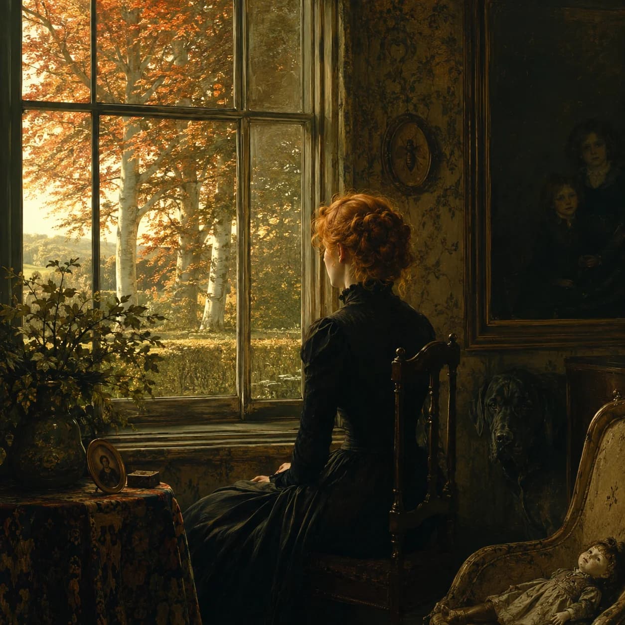 An elegant woman seated by a bright window — The Adventures of Sherlock Holmes cover art for the Saylia podcast